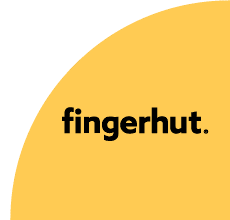 Fingerhut logo with yellow curved background