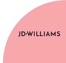 JD Williams logo with pink curved background