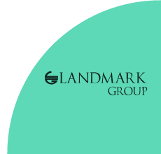 Landmark Group logo with green curved background