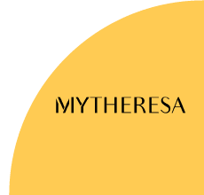 Mytheresa logo with yellow curved background