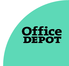 Office Depot logo with green curved background