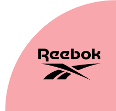 Reebok Logo with a pink curved background