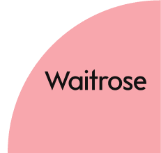 Waitrose logo with pink curved background