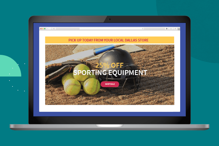 Sporting goods website with a sale of sporting equipment