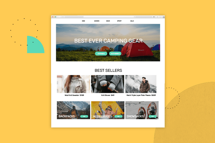 Camping store website homepage