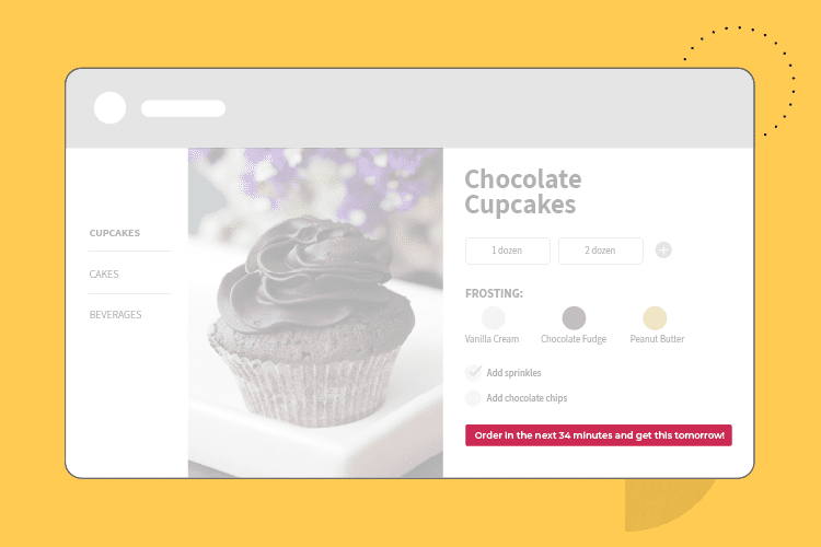Delivery notification on a cupcake website