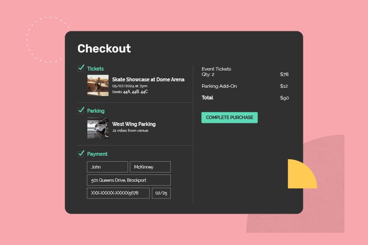 Checkout page with event and parking in cart