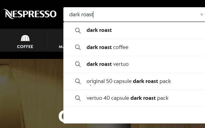 Nespresso predictive text