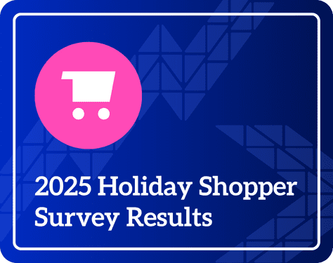A shopping cart and text: 2025 Holiday Shopper Survey Results, indicating a blog about digital experience optimization in the 2025 holiday shopping season.